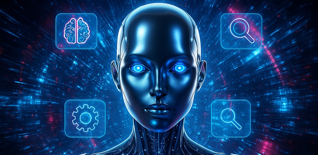 Futuristic android representing agentic AI, symbolizing the evolution from basic artificial intelligence concepts to advanced intelligent systems.